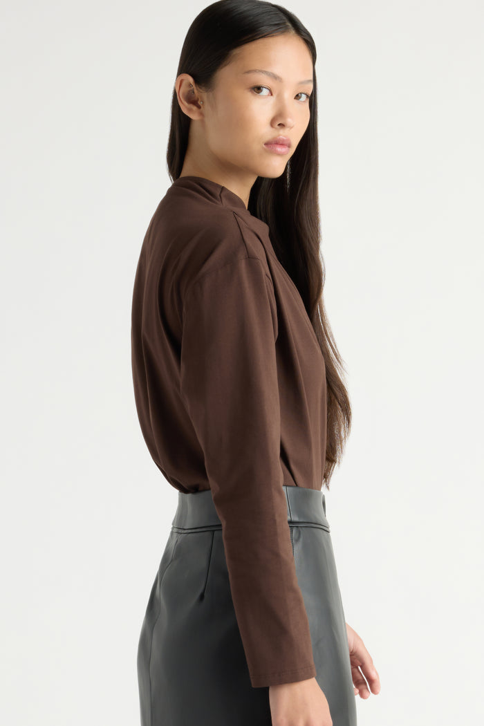 May-Li | Kenira Asymmetric-Neck Long-Sleeve Tee in Size Small