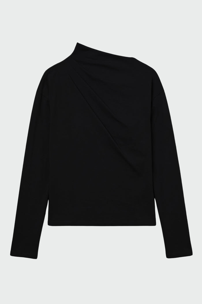 May-Li | Kenira Asymmetric-Neck Long-Sleeve Tee in Size Small - Flat