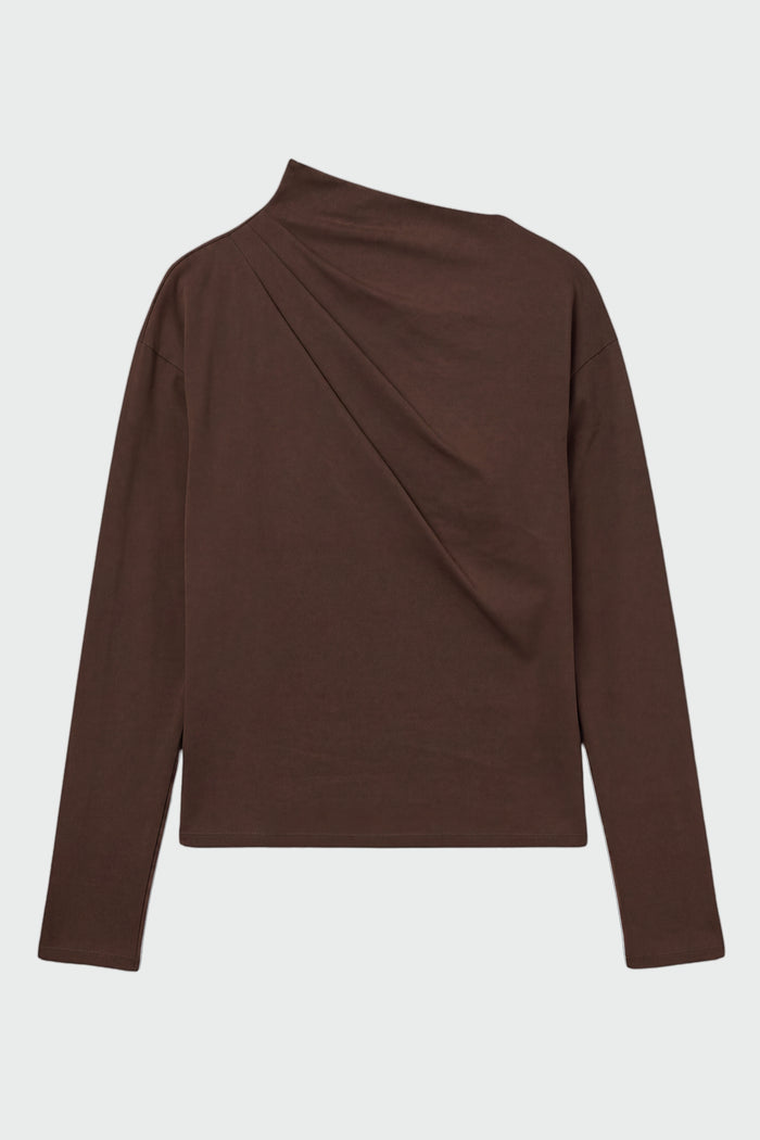 May-Li | Kenira Asymmetric-Neck Long-Sleeve Tee in Size Small - Flat
