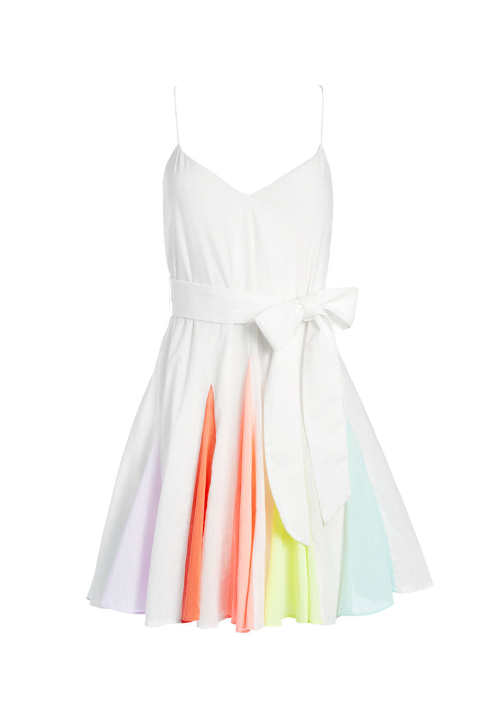 KIMMY SHORT GODET DRESS - OFF WHITE/MULTI