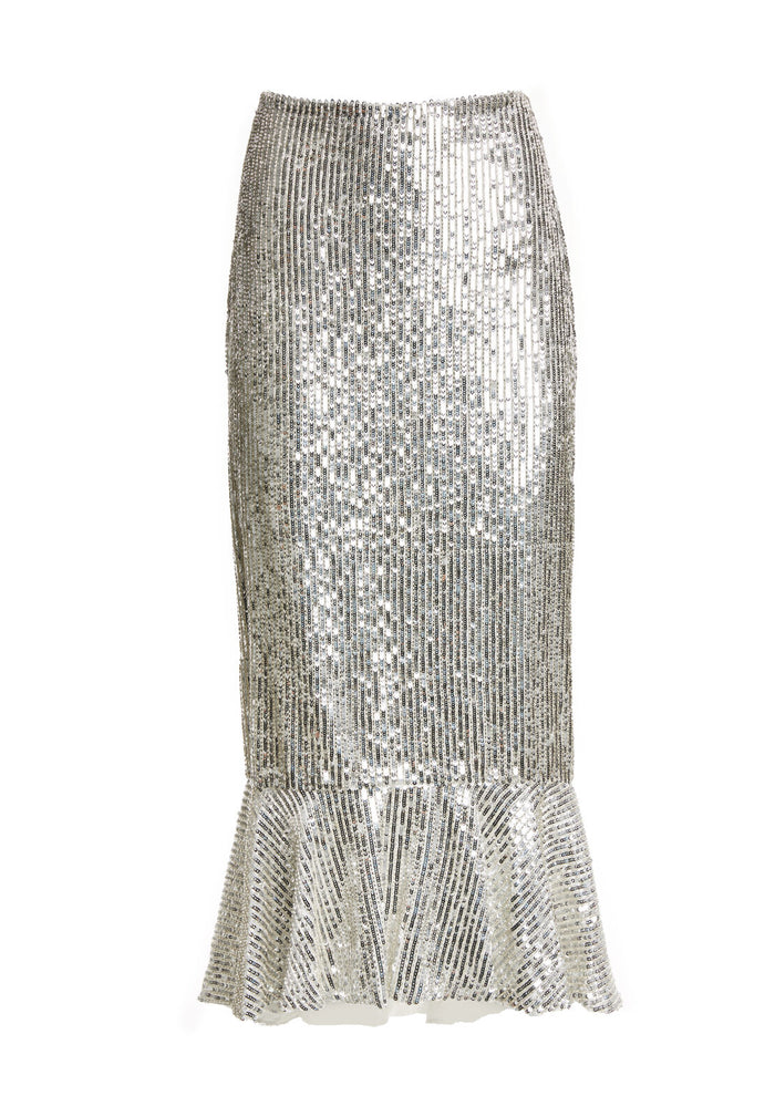 KINA EMB MIDI RFL HEM PNCL SKT - SILVER