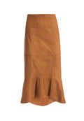 KINA SUEDE RUFFLE HEM SKIRT - BISCUIT