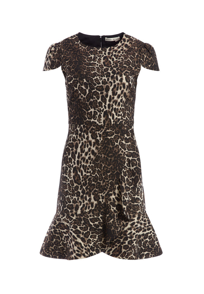KIRBY LEOPARD RUFFLE MINI DRESS - BROWN MULTI