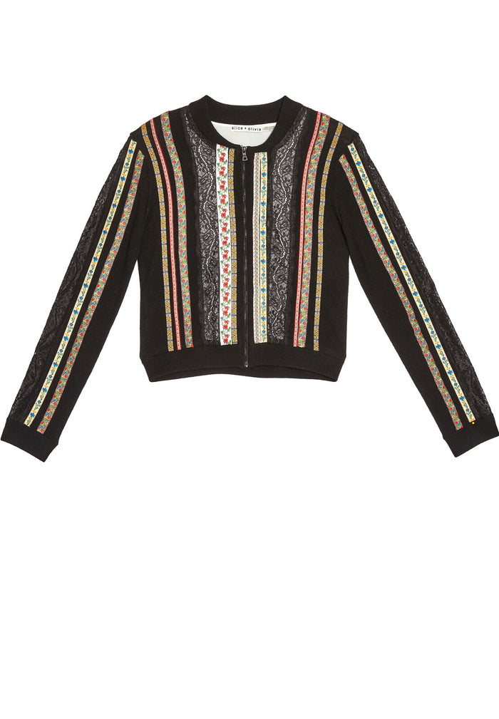 KODY LACE RIBBON ZIP UP CRDGN - BLACK MULTI