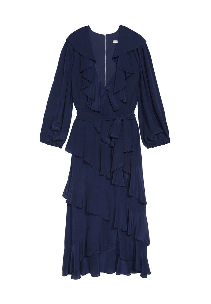 KYE V NK RUFFLE DRESS W TIE - SAPPHIRE