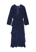KYE V NK RUFFLE DRESS W TIE - SAPPHIRE