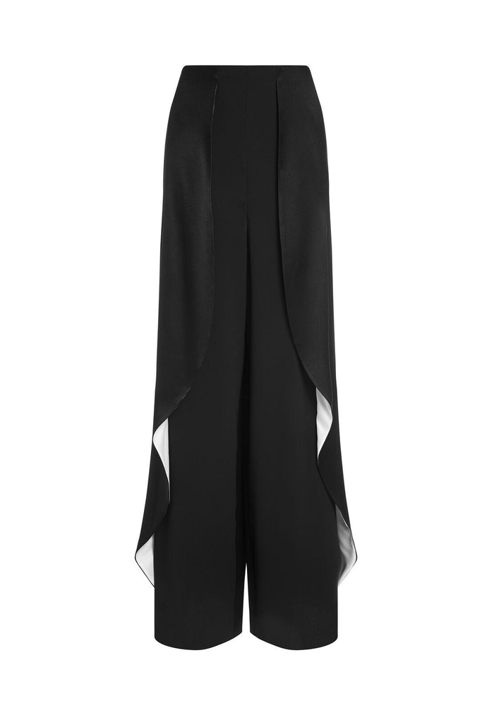 LAIA WIDE LEG RUFFLE PANT - BLACK/WHITE