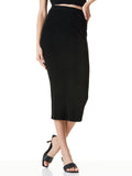 LAINA RIBBED KNIT MIDI SKIRT - BLACK