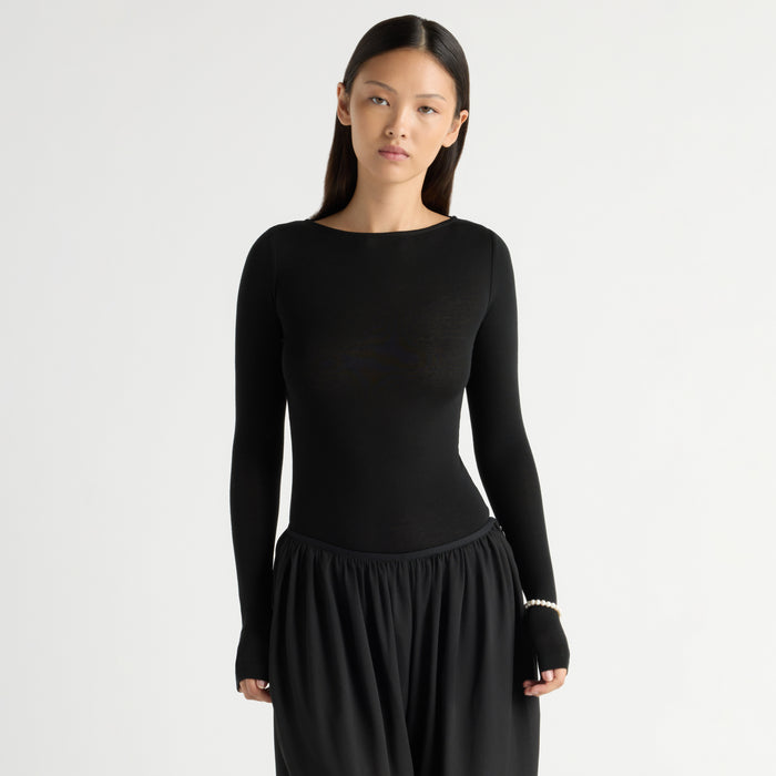 May-Li | Lana Tencel-Wool Slit-Neck Tee in Size Small - Flat