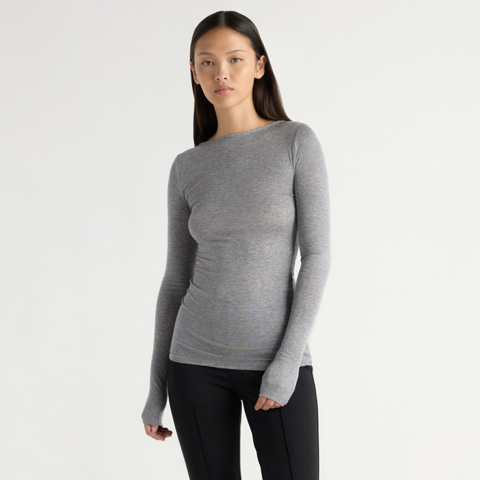 May-Li | Lana Tencel-Wool Slit-Neck Tee in Size Small