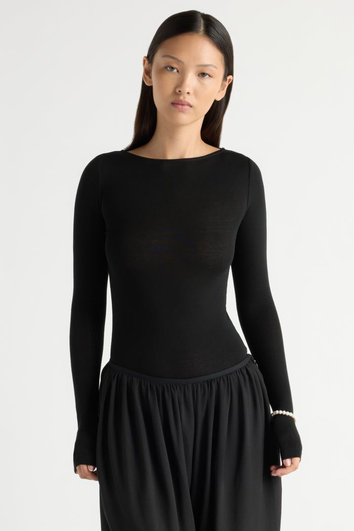 May-Li | Lana Tencel-Wool Slit-Neck Tee in Size Small - Flat
