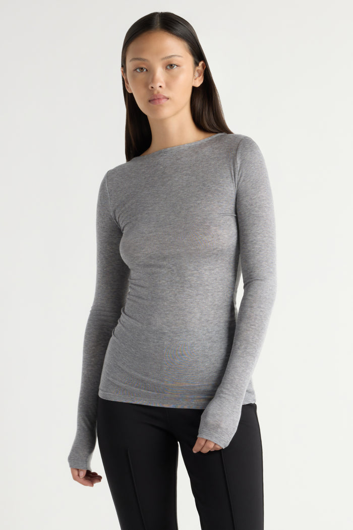 May-Li | Lana Tencel-Wool Slit-Neck Tee in Size Small