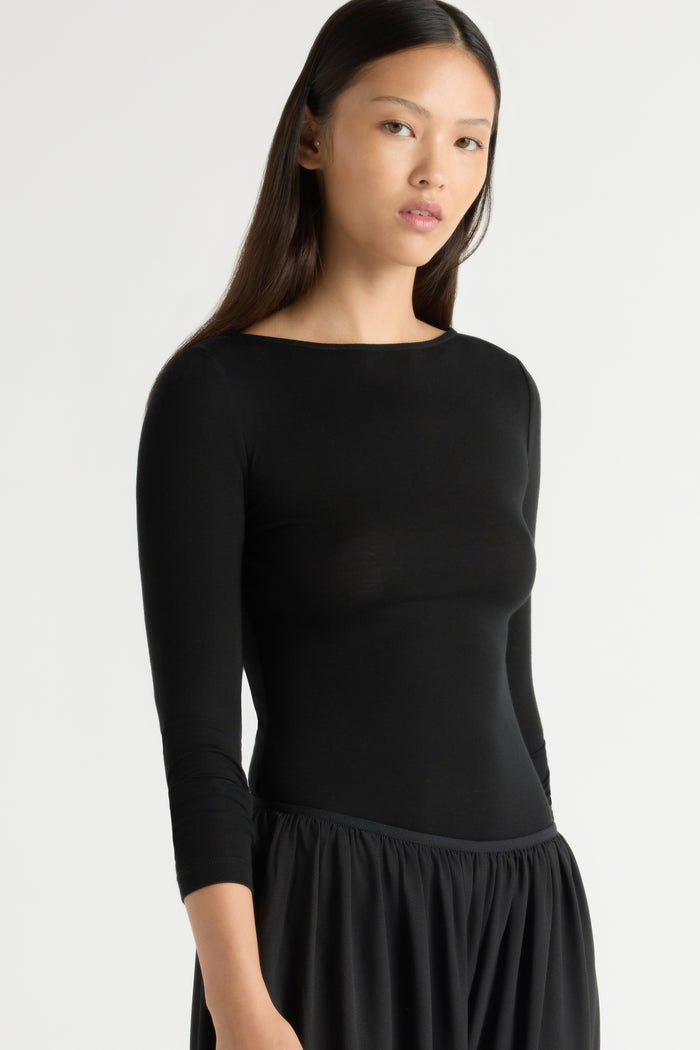 May-Li | Lana Tencel-Wool Slit-Neck Tee in Size Small - Flat