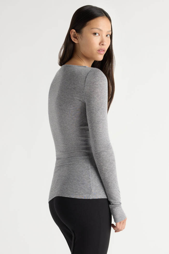 May-Li | Lana Tencel-Wool Slit-Neck Tee in Size Small