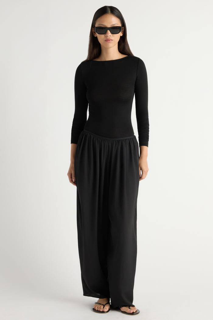 May-Li | Lana Tencel-Wool Slit-Neck Tee in Size Small - Flat