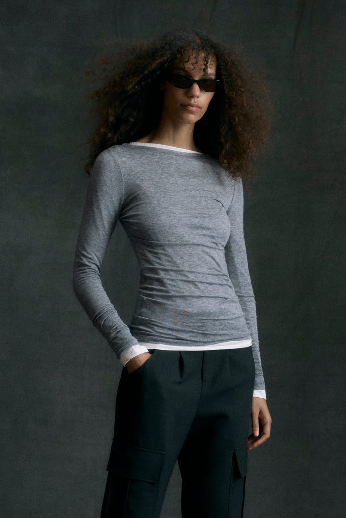 Shelby | Lana Tencel-Wool Slit-Neck Tee in Size Small