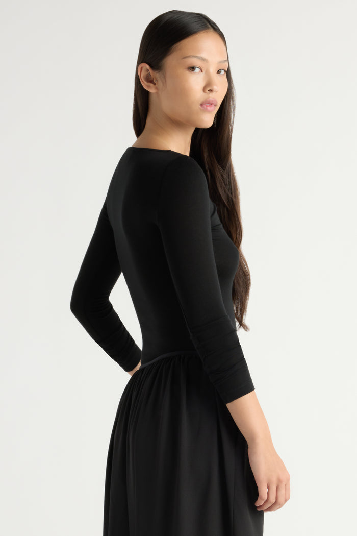 May-Li | Lana Tencel-Wool Slit-Neck Tee in Size Small - Flat