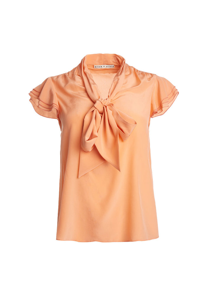 LANEY FLUTTER SLV BOW BLOUSE - PEACH