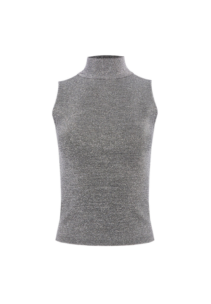 LANIE SHIMMER HIGH NECK PULLOVER - SILVER