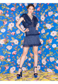 LANORA PLEAT TIERED DRESS - MINI STRIPE-SAPPHIRE