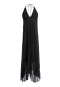 LARIETTE PLEATED RUFFLE MIDI DRESS - BLACK