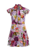 LASHAY TIE NK SHORT RUFFLE DRS - WATER LOTUS LAVENDER