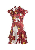 LASHAY TIE NK SHRT RFLE DRESS - WATER LOTUS BORDEAUX