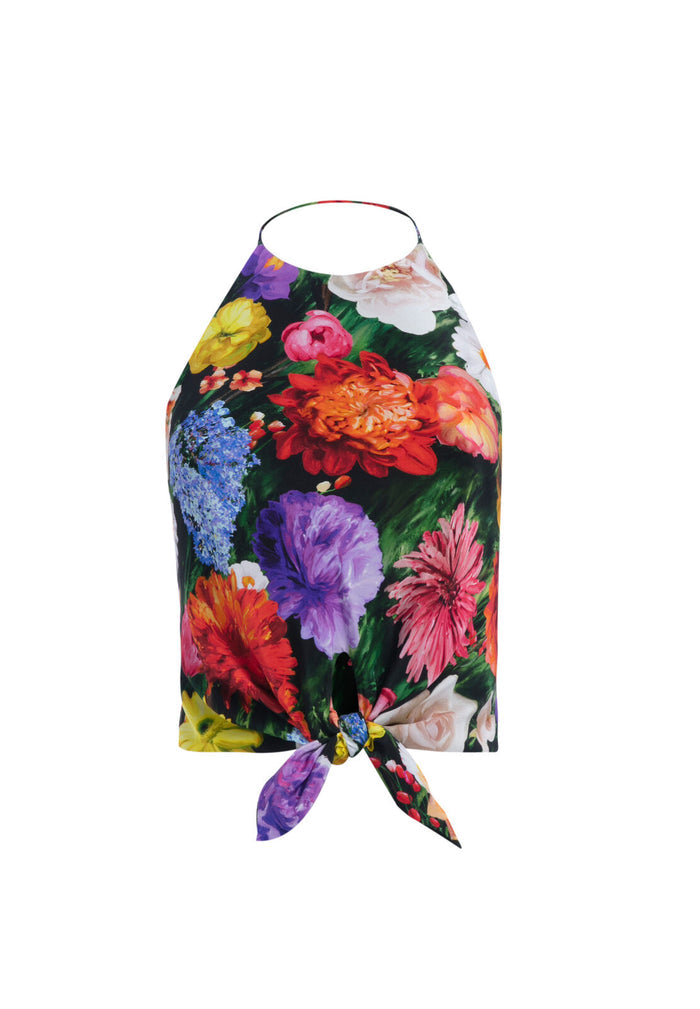 LAURA TIE FT CROPPED HALTER - BLOOMING FIELDS MULTI