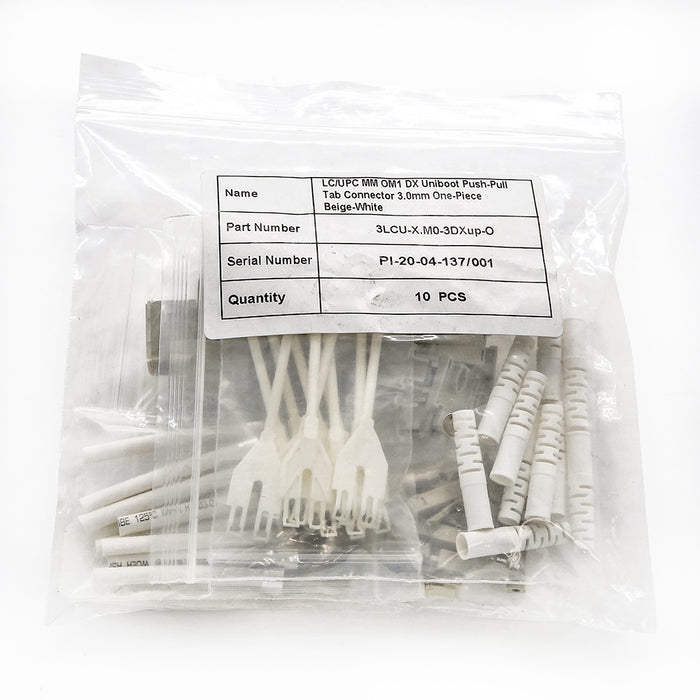 LC/UPC MM OM1 DX Uniboot Pull-push Tab Connector 3.0mm Beige-White (10pcs/pack)