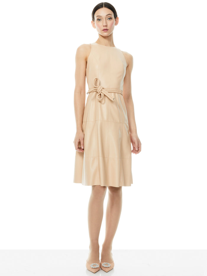 LEANDRA VEGAN LEATHER MIDI DRESS - BLACK
