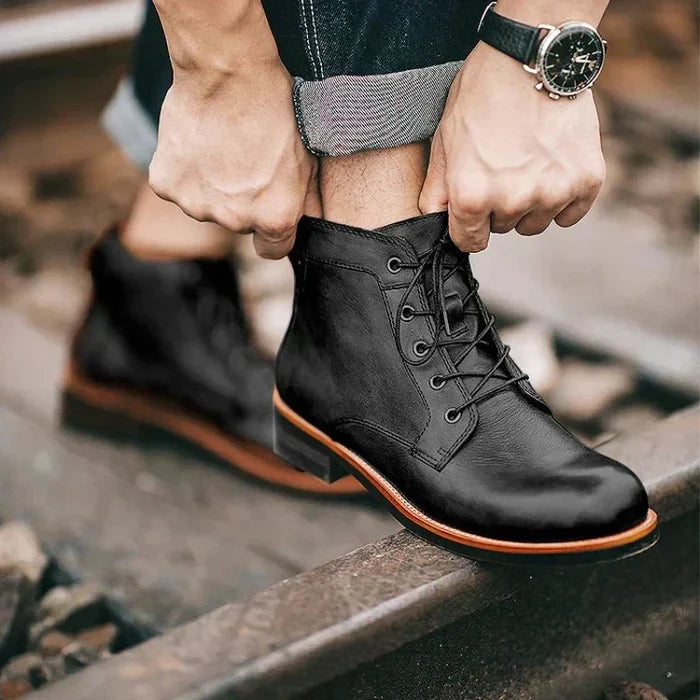 Leather Boots Men High-Top Rugged Stylish