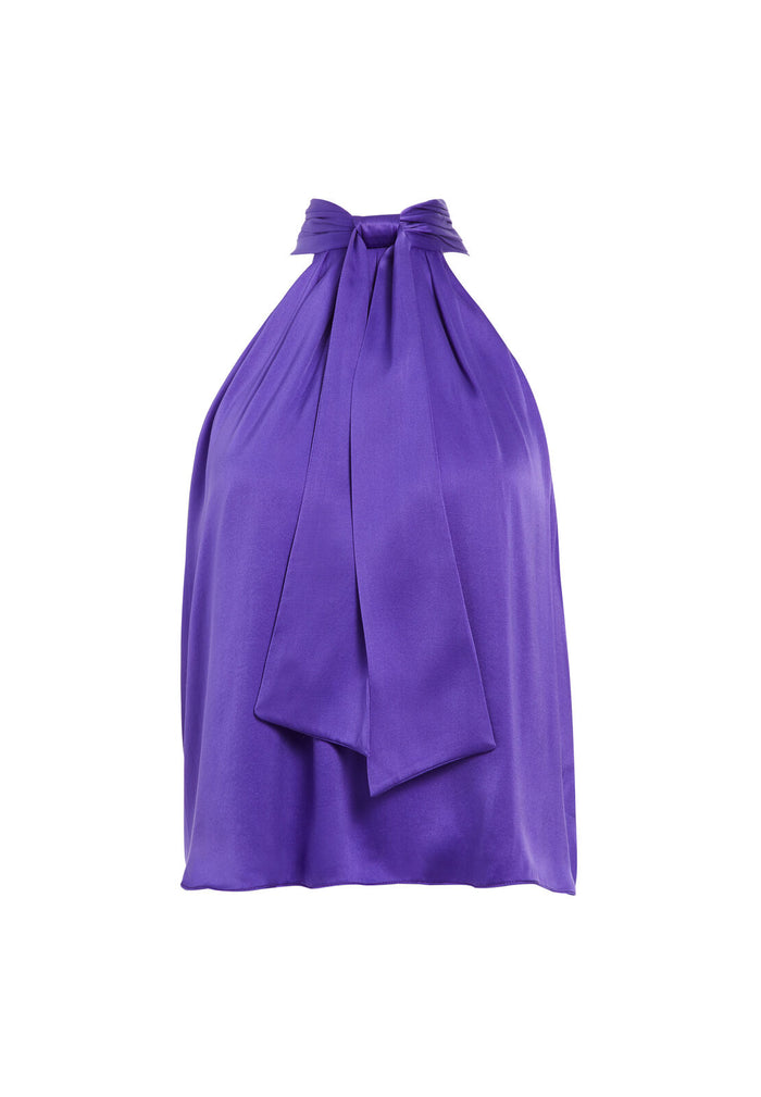 LEIA TIE NECK HALTER TOP - VIOLET