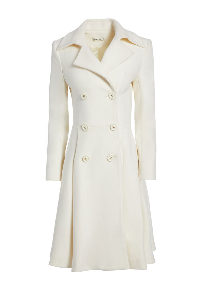 LEILA FIT AND FLARE PLEATED COAT - SOFT WHITE
