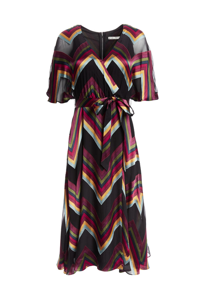 LEXA CAPE SLEEVE DRESS - MULTI CHEVRON BURNOUT