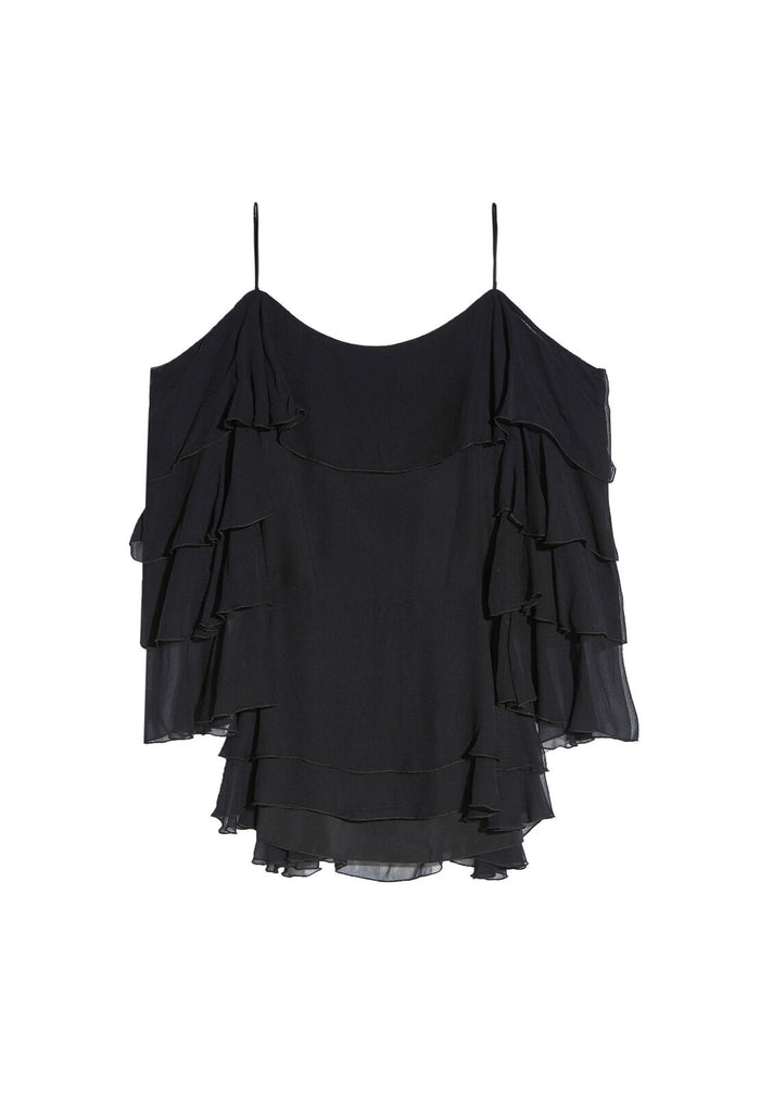 LEXIA LYRD RUFFLE CLD SHLDR TP - BLACK