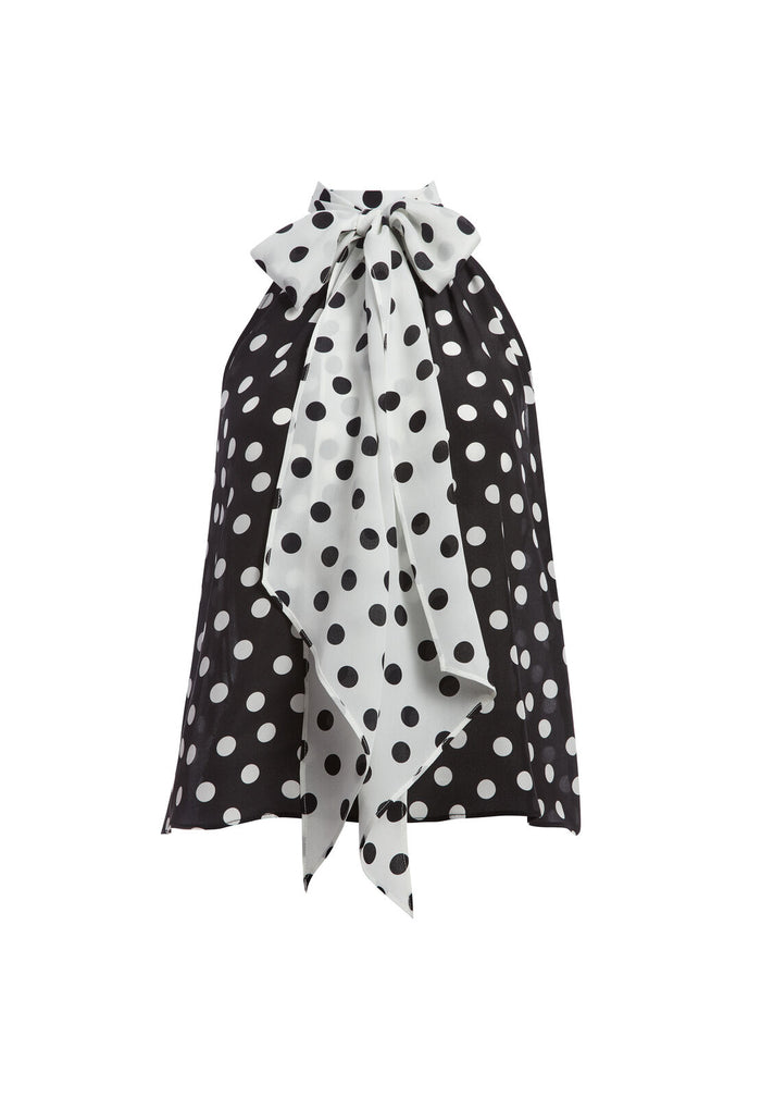 LIANA POLKA DOT NECK TOP - POLKA DOT BLK/SOFT WHITE COMBO