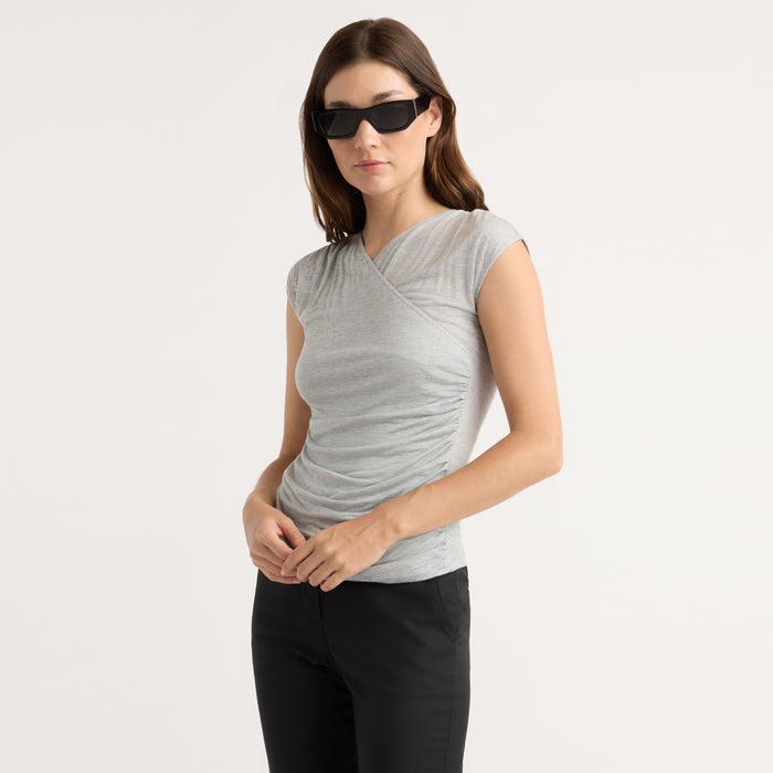 Renée | Lila Tencel Wrap Neck Tee in Size Small