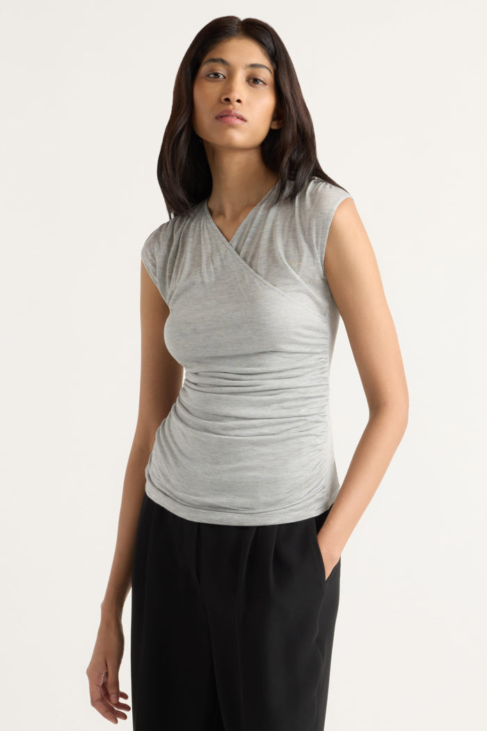 Arya | Lila Tencel Wrap-Neck Tee in Size Small