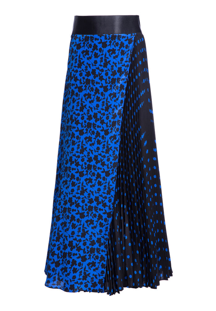 LILIA ASYMMETRICAL MIDI SKIRT - DITSY DAFFODIL COBALT/BLK CMBO