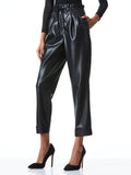 LILIANA VEGAN LEATHER PAPER BAG PANT - BLACK