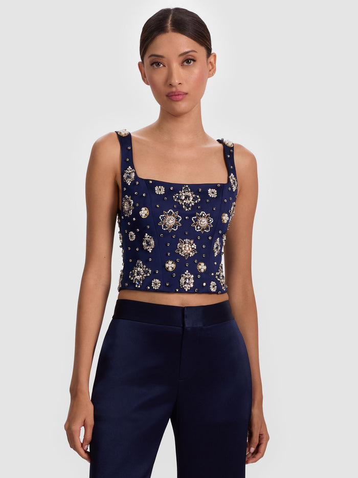LILIANNA EMBELLISHED CORSET TOP - MIDNIGHT BLUE