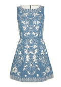 LINDSEY EMBR POUF DRESS - CHAMBRAY/CREAM