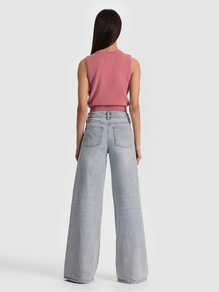 LOLY BUTTON FRONT CASHMERE VEST - DEEP ROSE