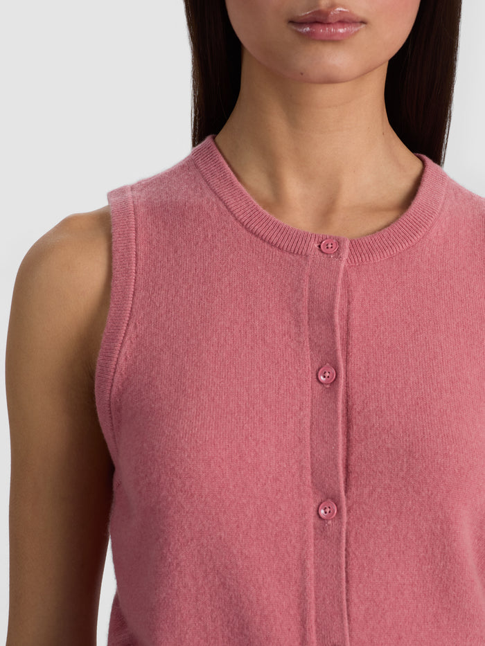 LOLY BUTTON FRONT CASHMERE VEST - DEEP ROSE