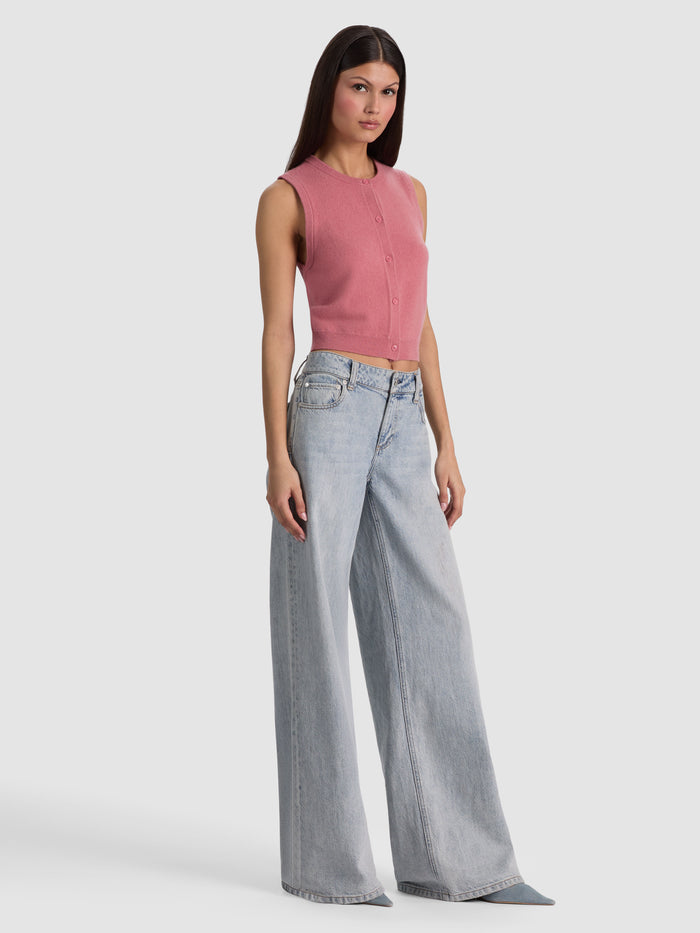 LOLY BUTTON FRONT CASHMERE VEST - DEEP ROSE