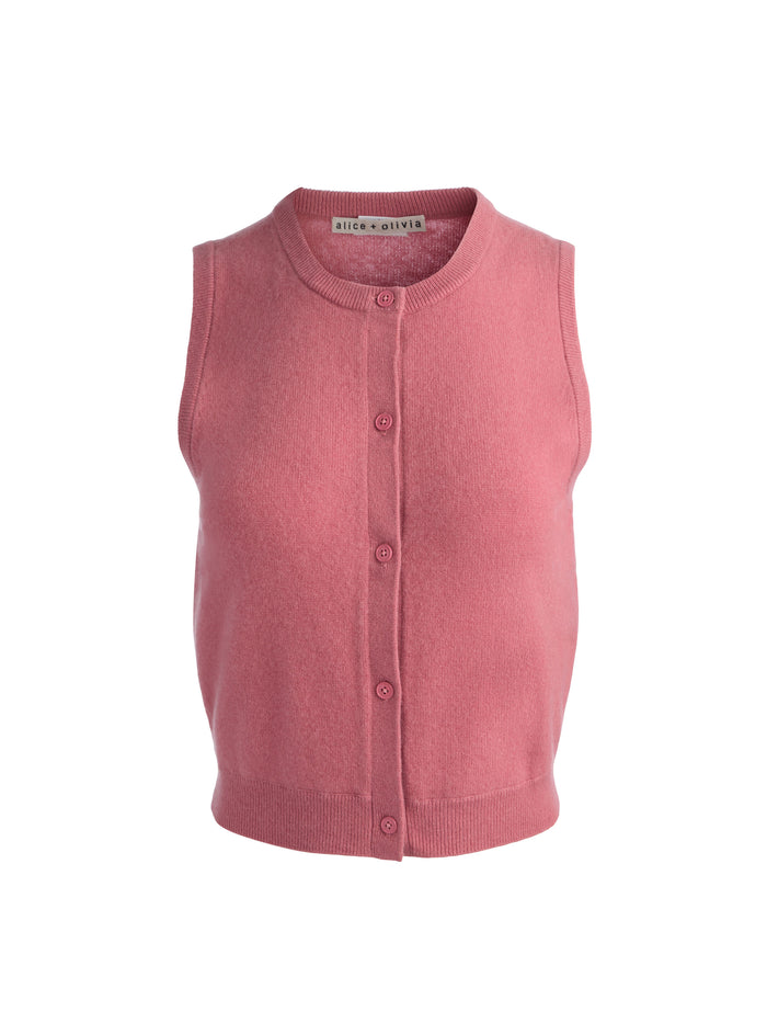 LOLY BUTTON FRONT CASHMERE VEST - DEEP ROSE