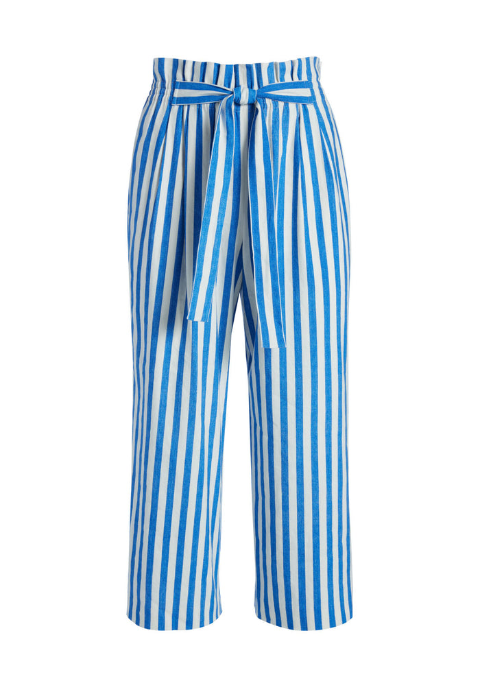 LONI SMOCKED GAUCHO PANT - IMPERIAL BLUE/CREAM STRIPE