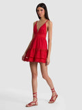 LORENE EMBROIDERED MINI DRESS - CHILI PEPPER