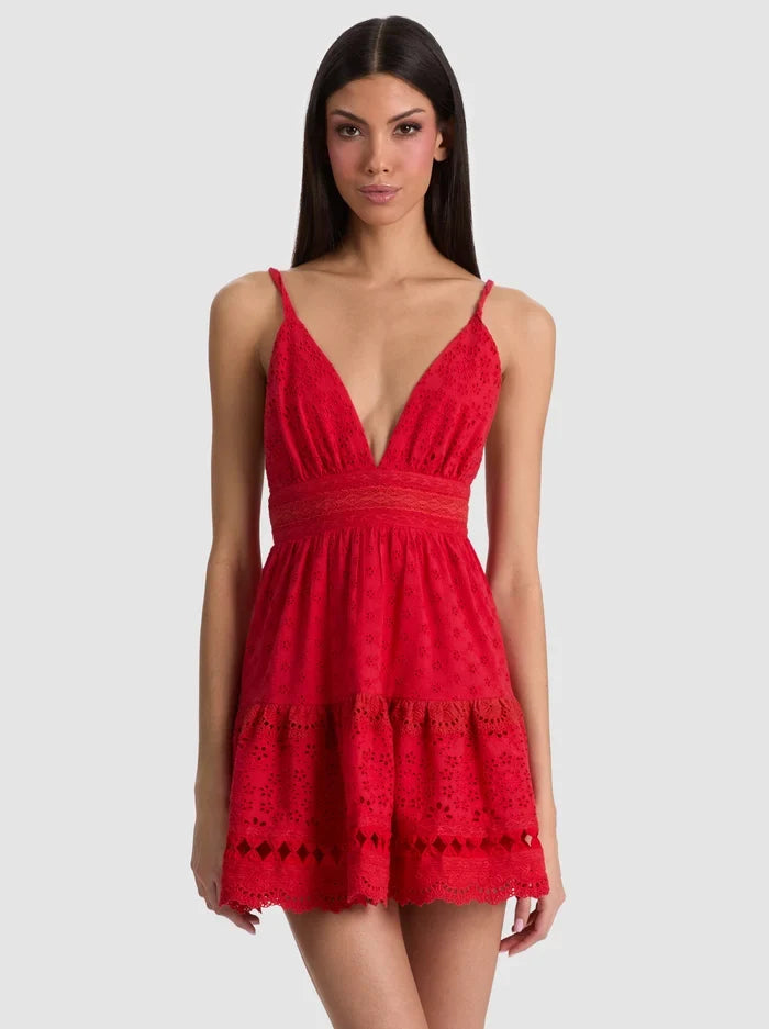 LORENE EMBROIDERED MINI DRESS - CHILI PEPPER