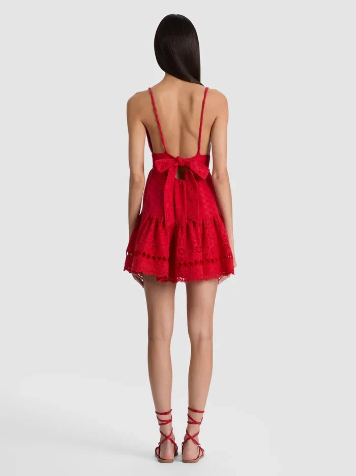 LORENE EMBROIDERED MINI DRESS - CHILI PEPPER